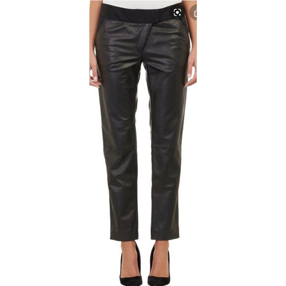 Thakoon Addition Black Lambskin Leather Asymmetrical Zipper Pant Sz 8 - Picture 1 of 11